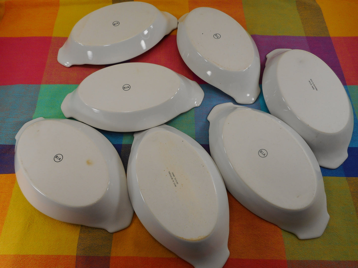 BIA Cordon Bleu Bonne Cuisine 7 Au Gratin Dishes 10" - Plums Berries Nuts Unused