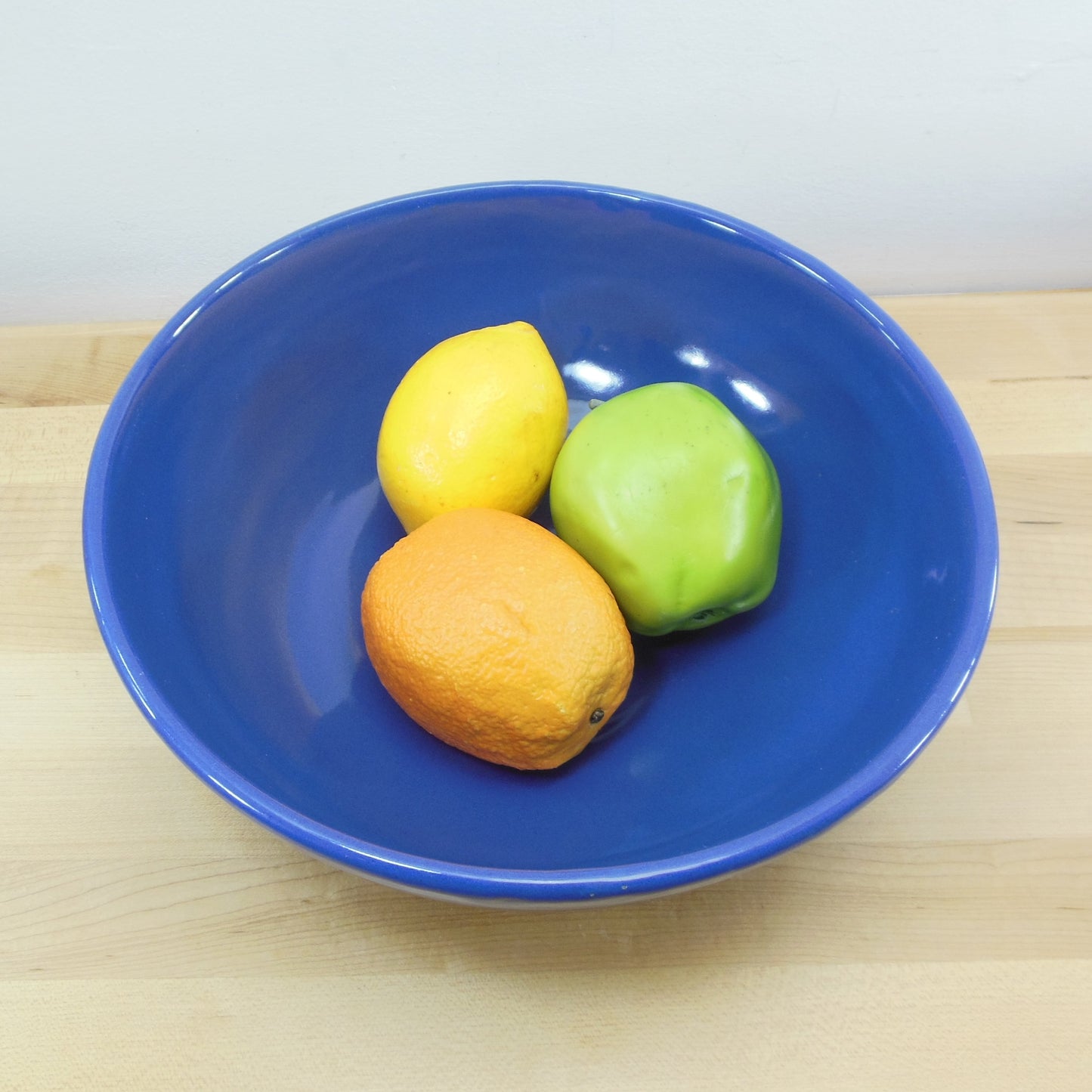 Unmarked Maker 11" Large Blue Pottery Fruit Salad Serving Footed Bowl Vintage