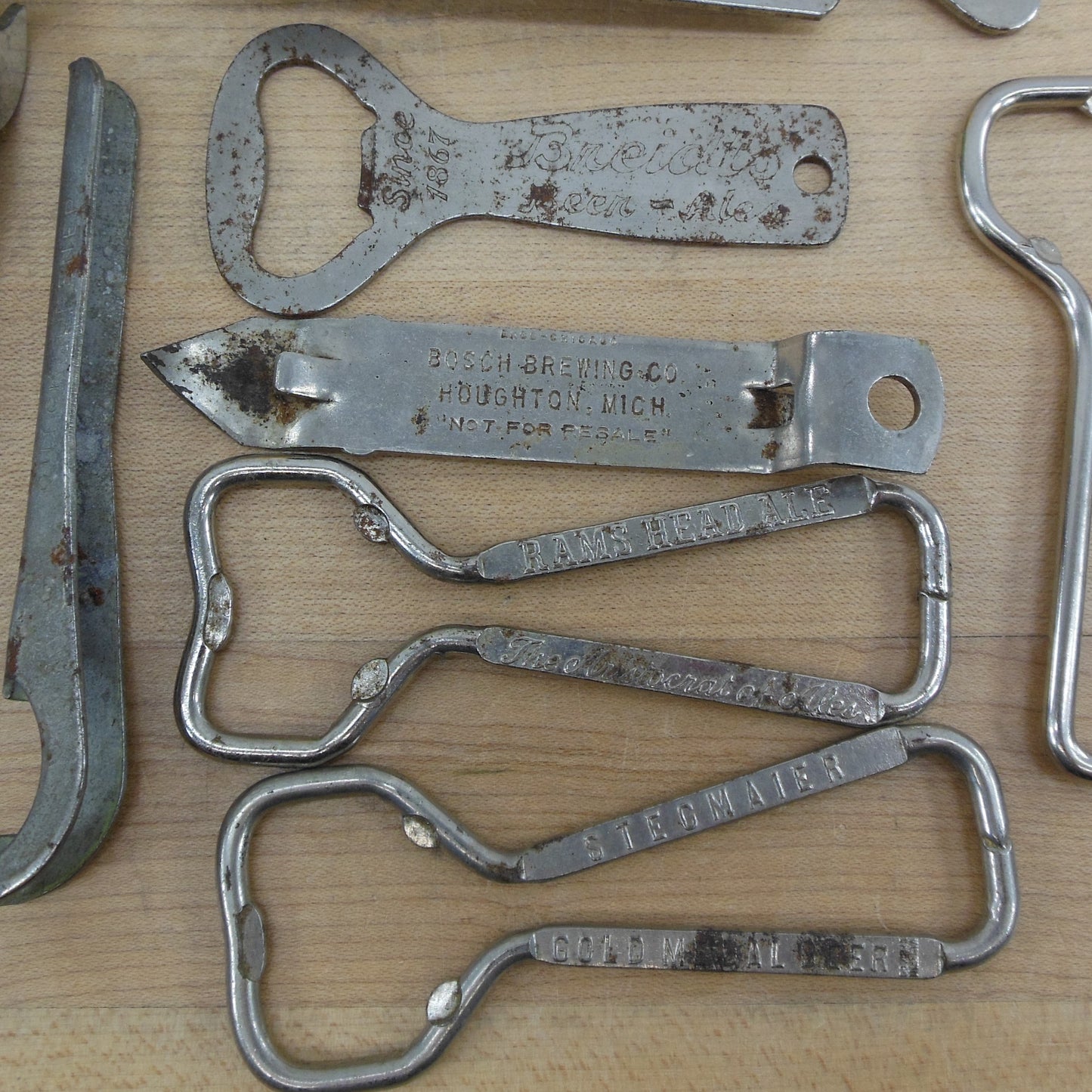 Beer Bottle Can Openers 8 Lot - Bosch Breidt's Stegmaier Rams Head Ale Vintage Used