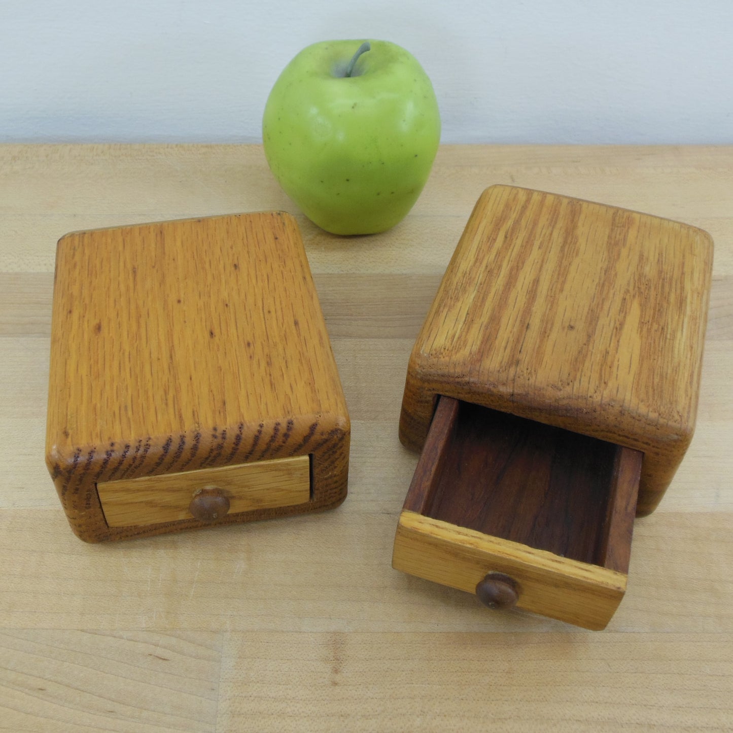 Artesian Crafted Small Storage Boxes Single Drawer Oak Rosewood Vintage