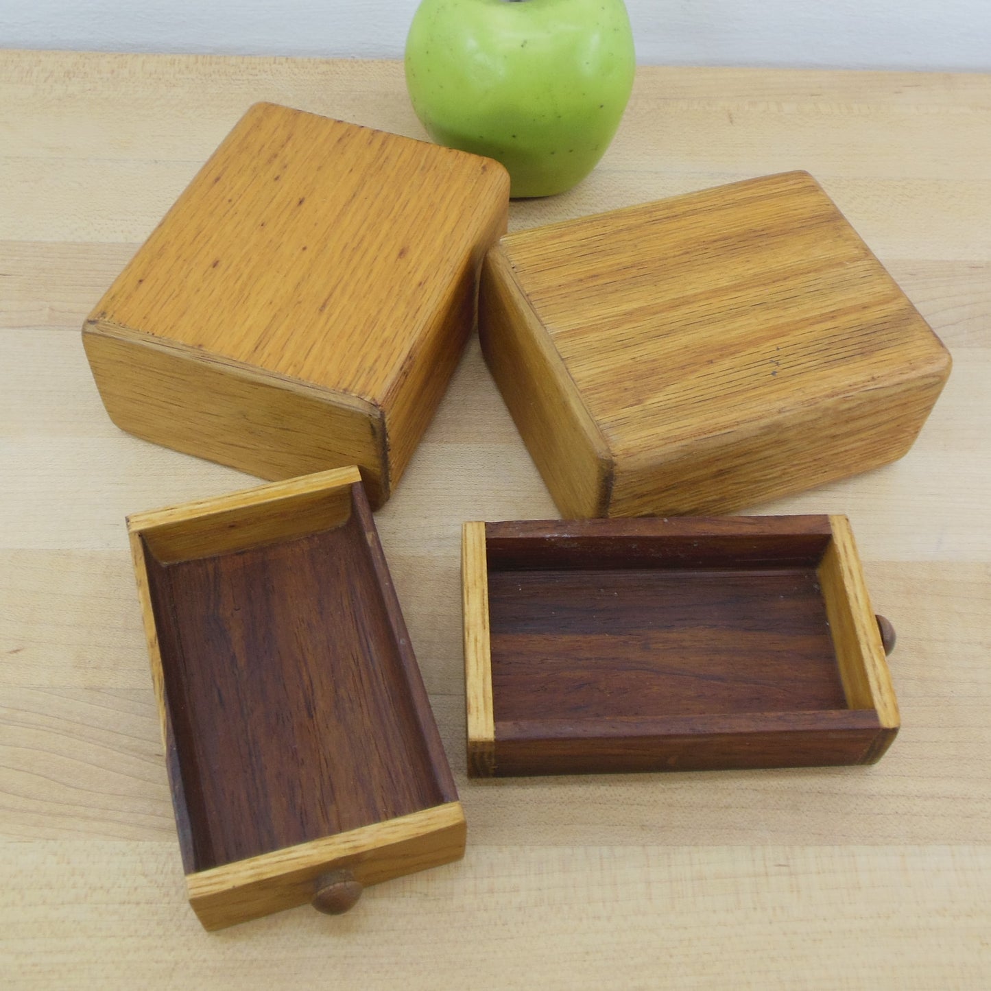 Artesian Crafted Small Storage Boxes Single Drawer Oak Rosewood Used