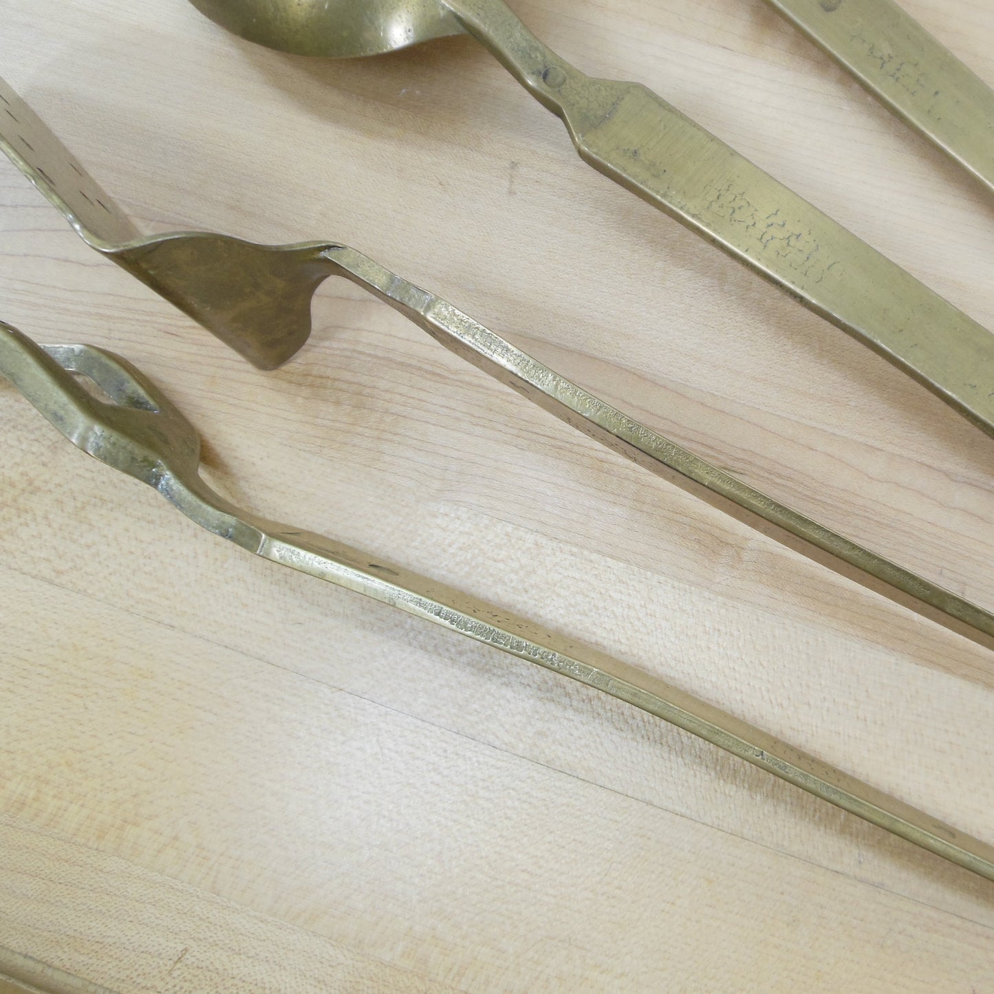 Heavy Large Brass 5 Piece Kitchen Utensil Set - Hanging Hooks Ladle Skimmer Spatula