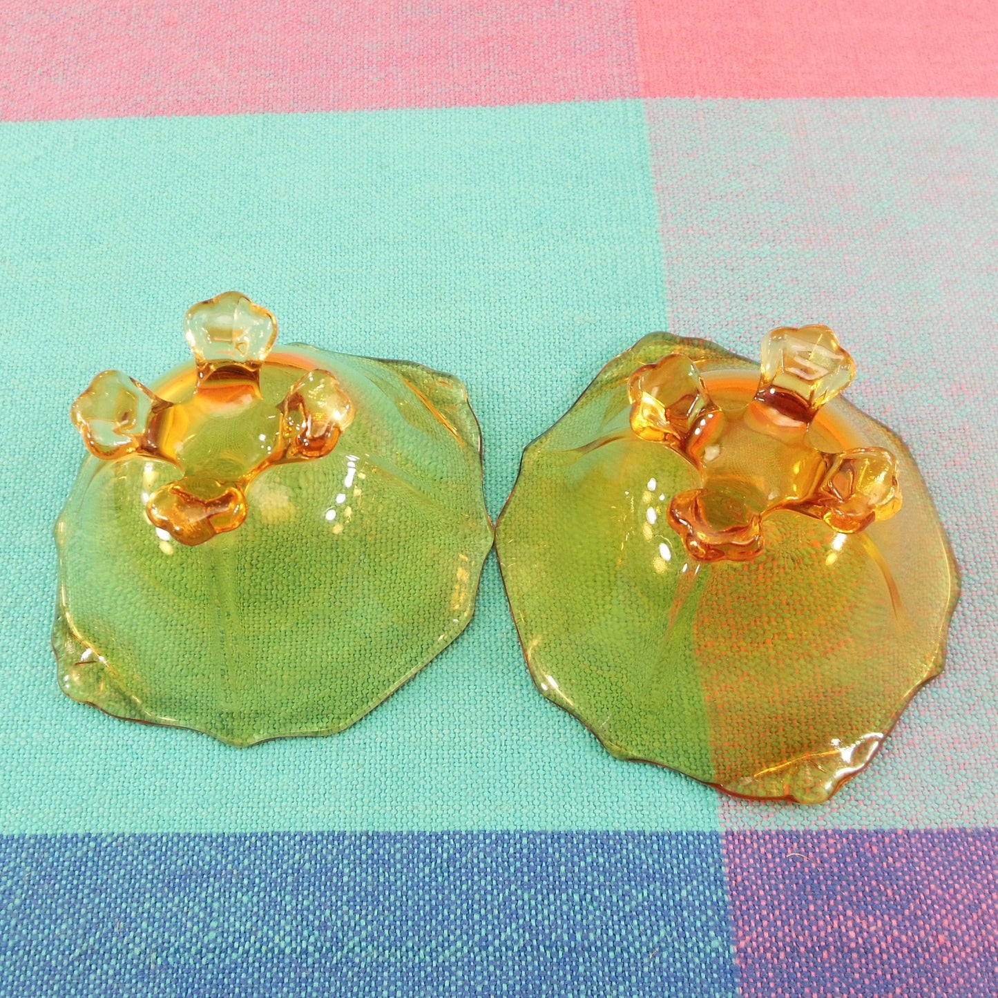 Cambridge Amber Glass Pair 3400 Nut Dish Salt Dip Cellar Vintage 1930's