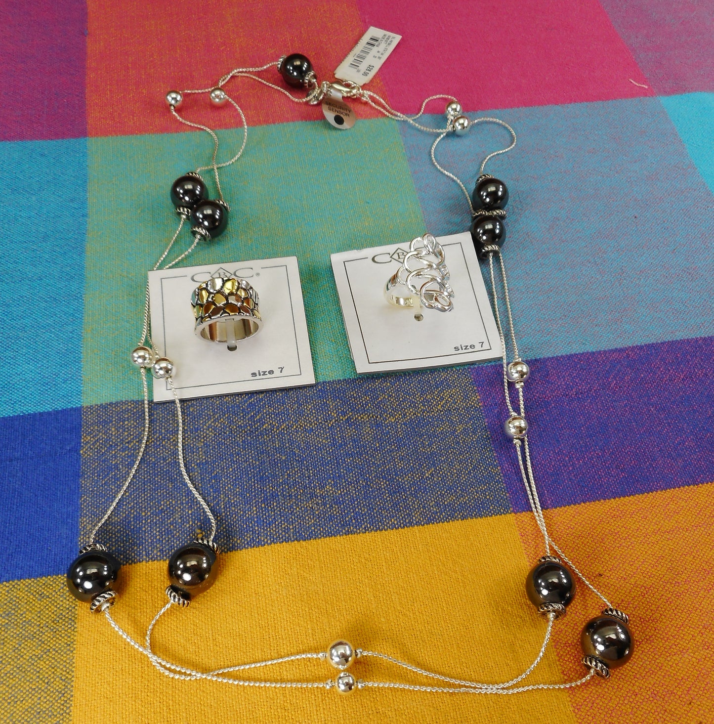 Macy's NWT Jewelry 3 Lot - Alfani Bead 30" Necklace & City by City Rings Size 7