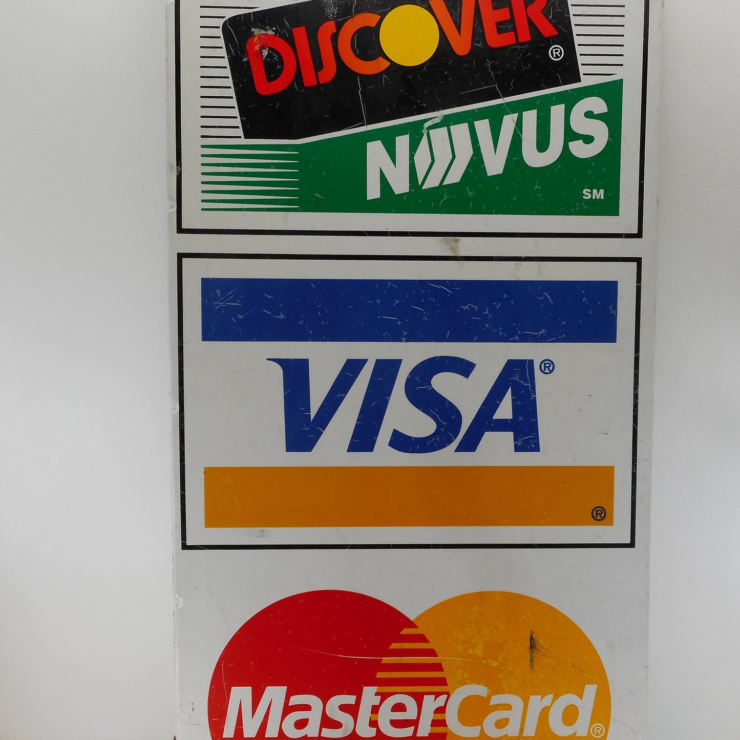 Store Credit Card Metal Flange Sign Mastercard Visa Discover Novus Used