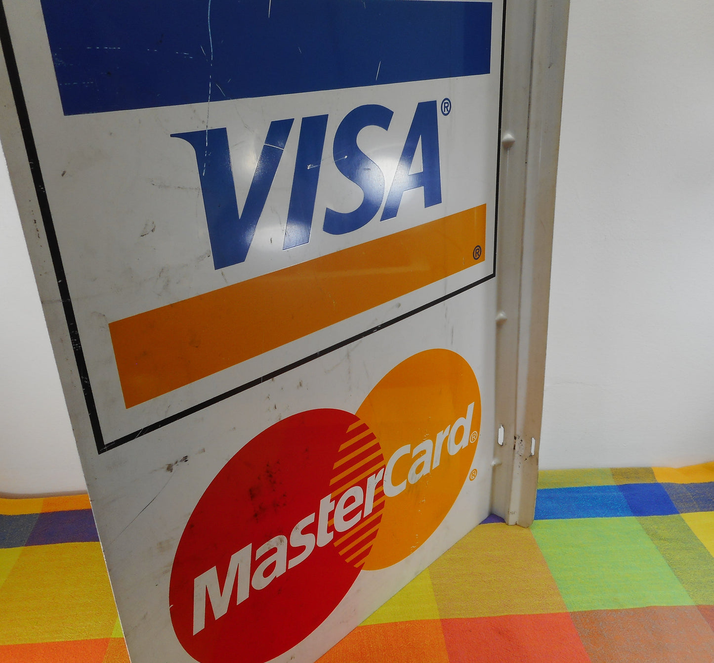 Store Credit Card Metal Flange Sign Mastercard Visa Discover Novus Advertising