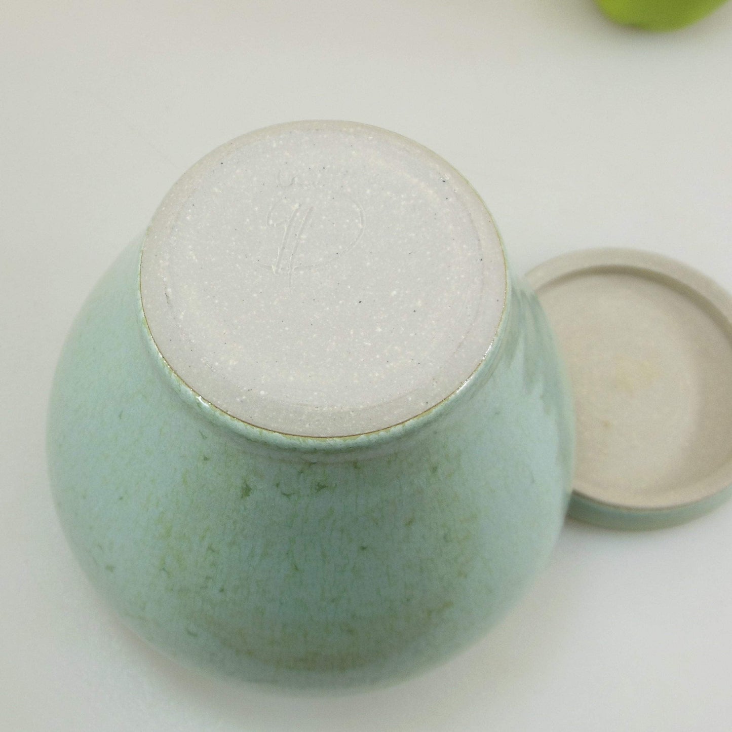 Signed Art Studio Pottery 1991 Lidded Jar Pot Blue/Green Stoneware
