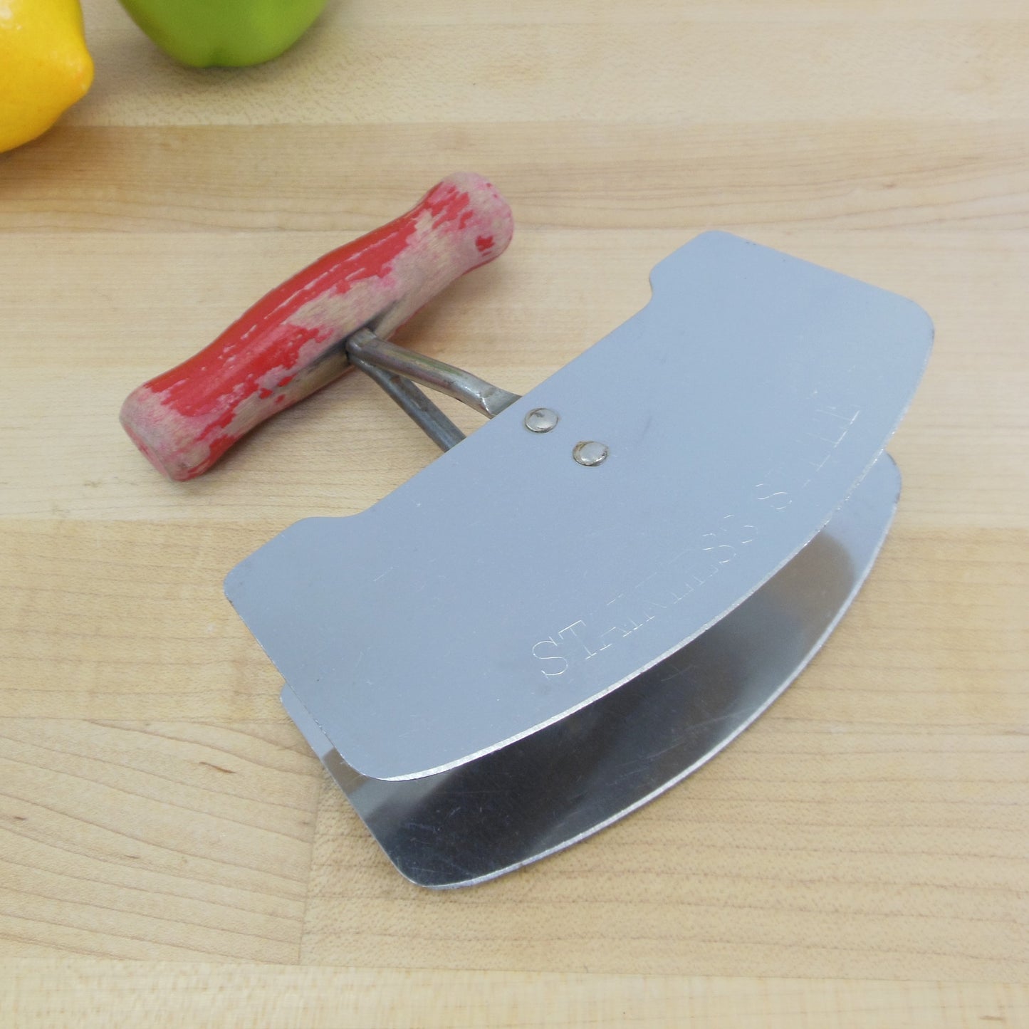 Red Wood Handle Stainless Steel Double Blade Chopper Dough Cutter Vintage used