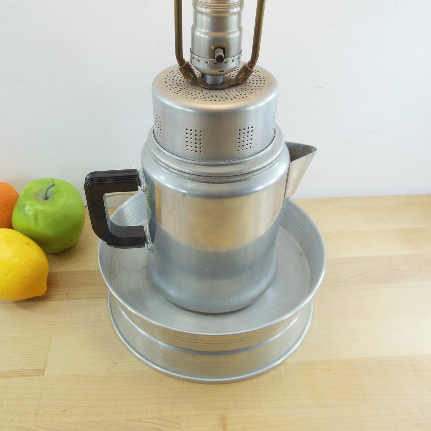 Folk Art Lamp Aluminum Kitchen Ware Coffee Pot Colander Shade Vintage