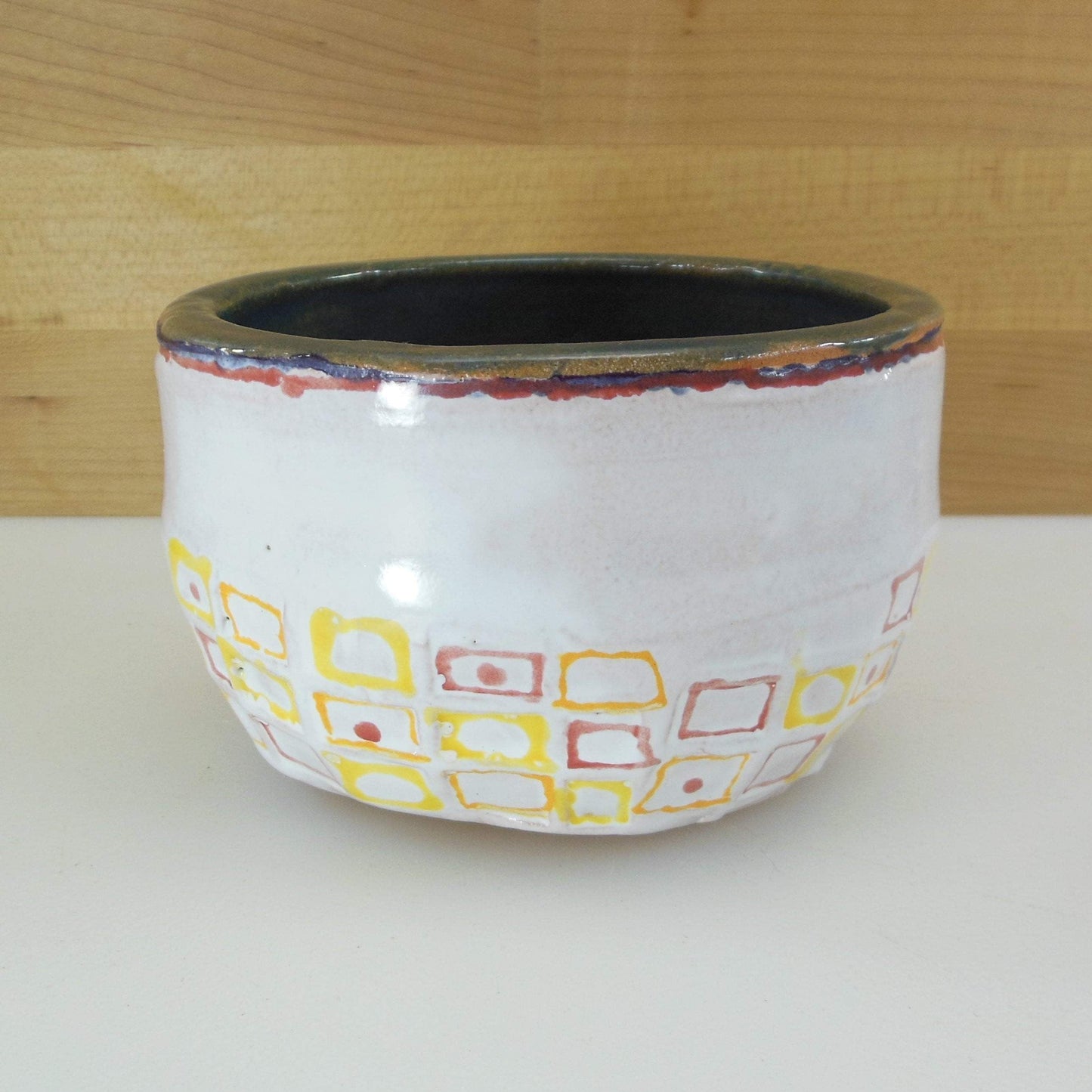 Frank Colson Signed Pottery Bowl Geometric Squares MCM