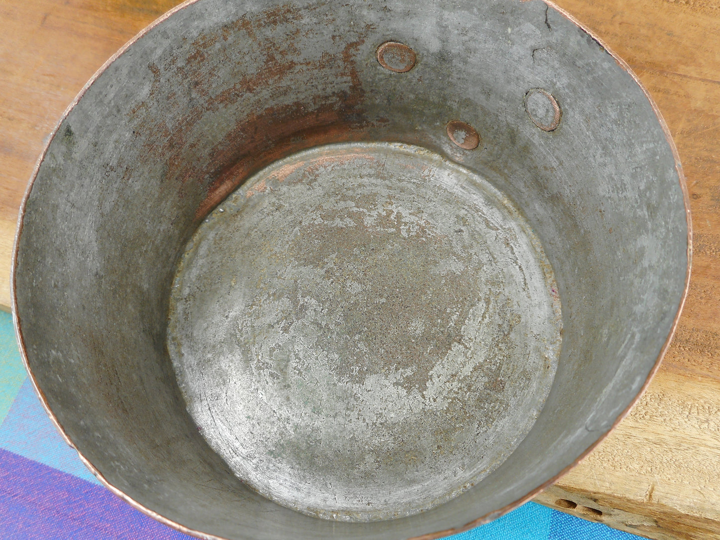 Antique Copper Tinned 1-1/2 Quart Saucepan Heart Hand Brass Dovetail Owner Marks Letters Primitive