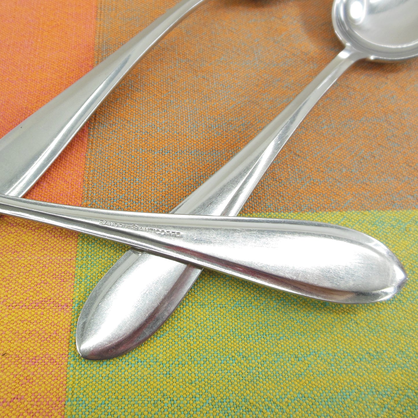 Sandrik Anticorro Stainless 8-1/4" Serving Spoons Unknown Pattern Vintage Used