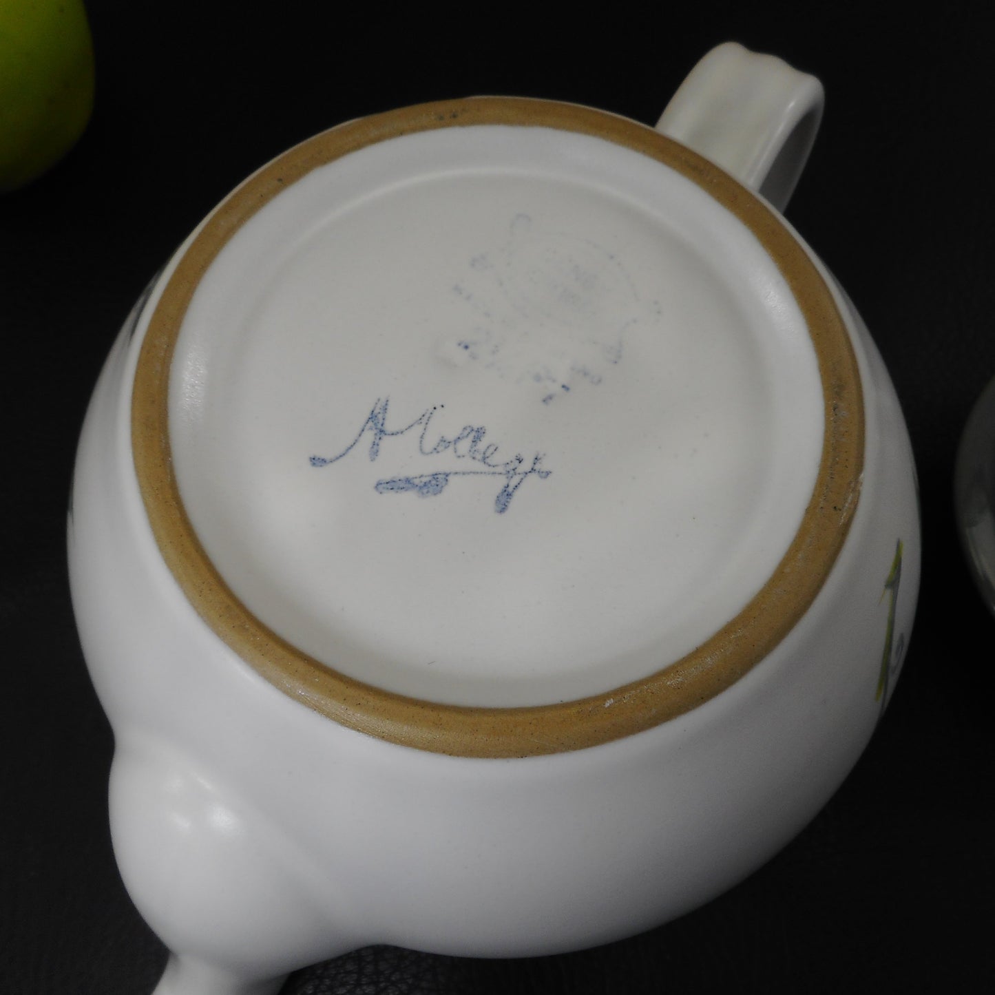 Denby England Stoneware Spring Pattern Teapot - Signed Albert College Grey White Flowers Mid Century