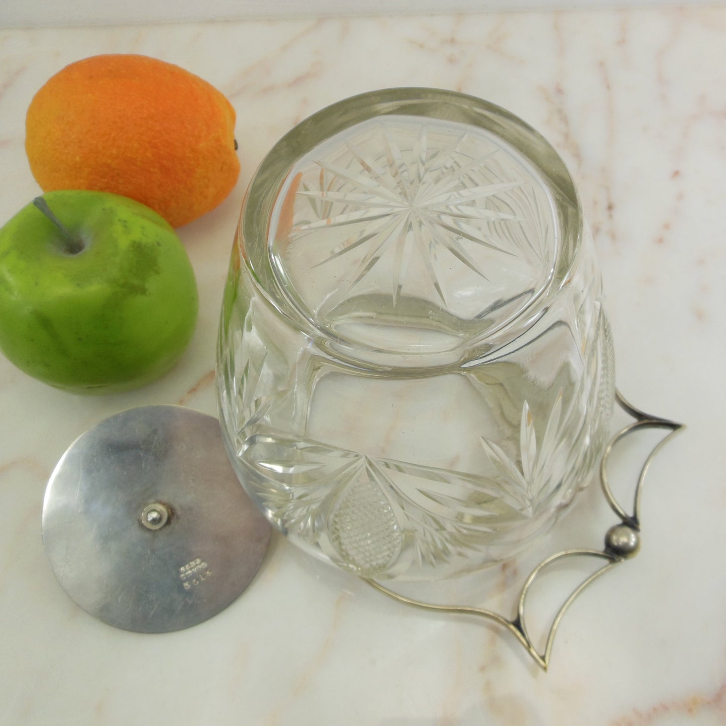 Deykin & Harrison England Silver Plate Thistle Cut Glass Biscuit Jar Bottom View