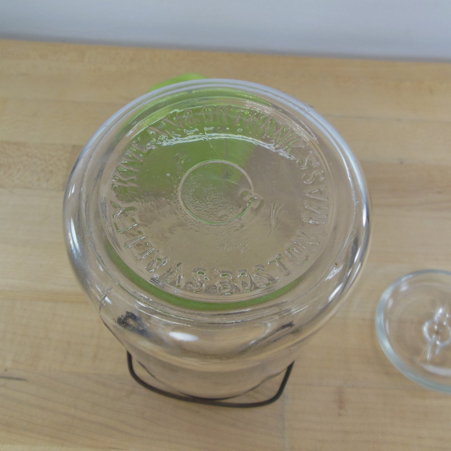 Kivlan Onthank Boston Double Safety 1 Quart Clear Glass Fruit Canning Jar Used