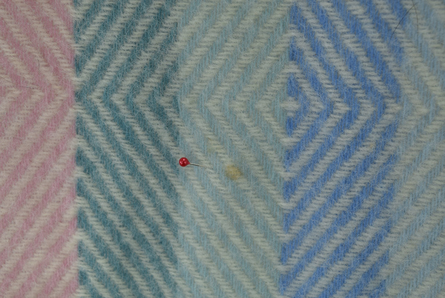 Wool Throw Pastel Geometric on Ivory Lightweight Beautiful Weave 55" X 53" Fringed cuddle