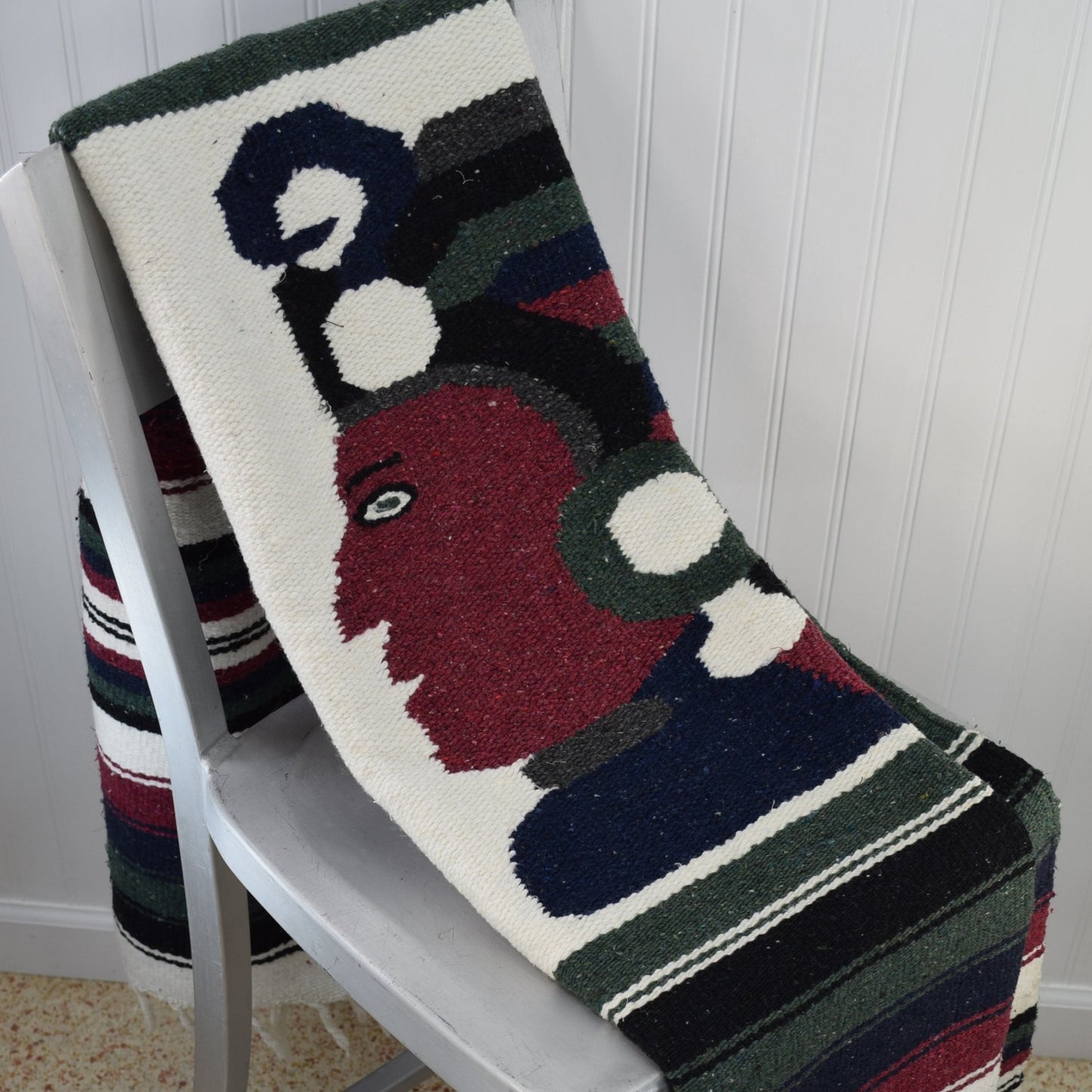 Cotton Rug Mexico Large 45" X 78"  Warrior Design Stripes from Estate dark green