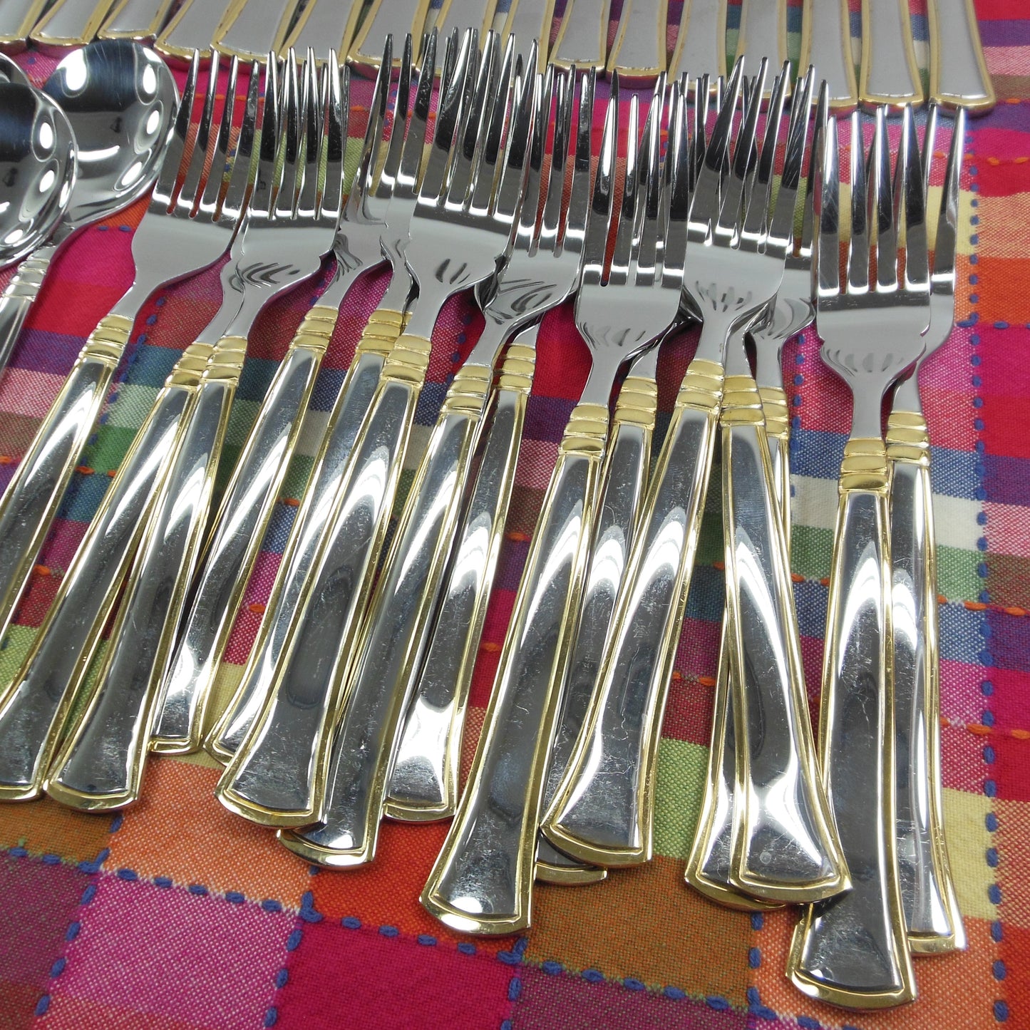 SBS Bestecke Edelstahl Stainless Gold Plate Flatware Partial Set Used
