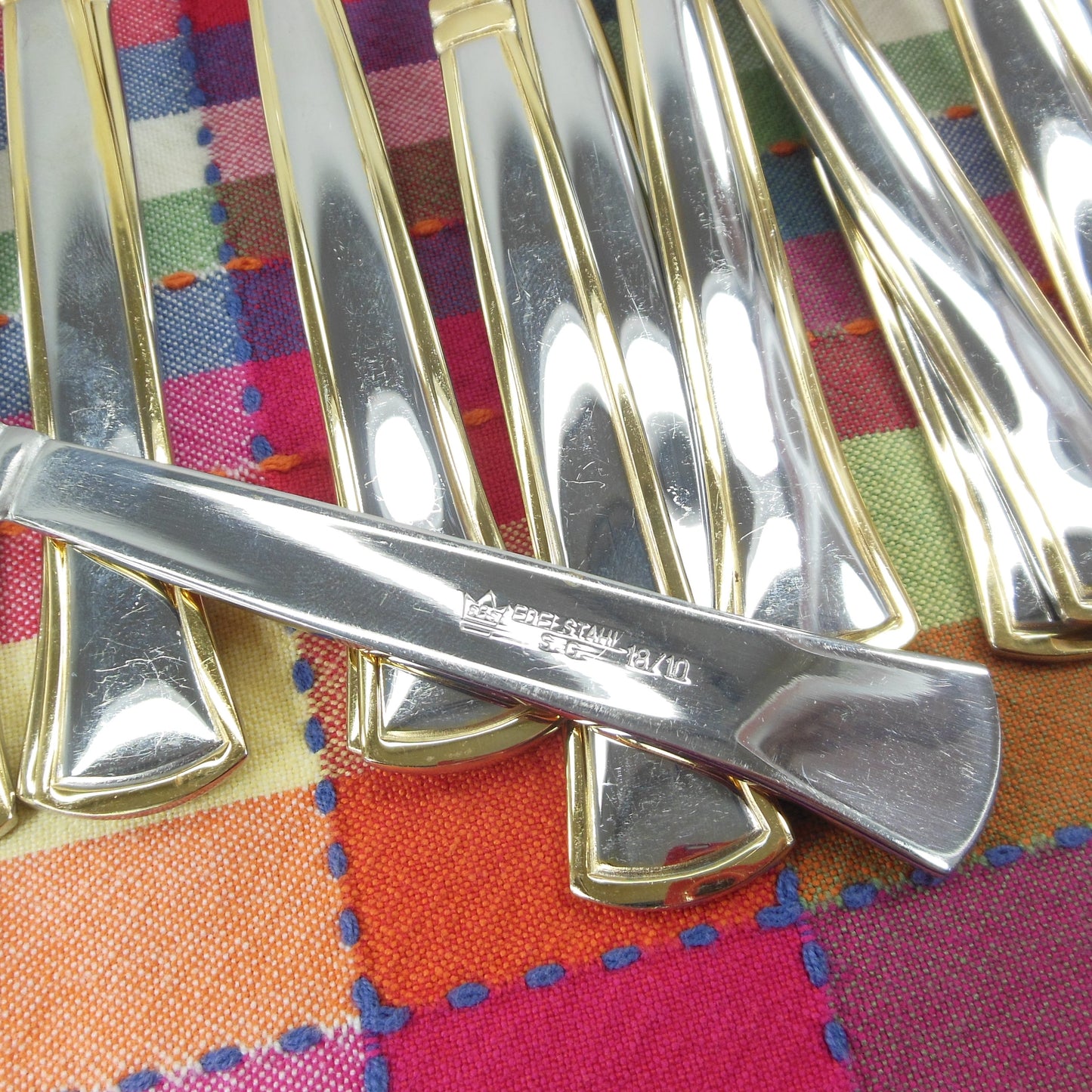 SBS Bestecke Edelstahl Stainless Gold Plate Flatware Partial Set Spoon