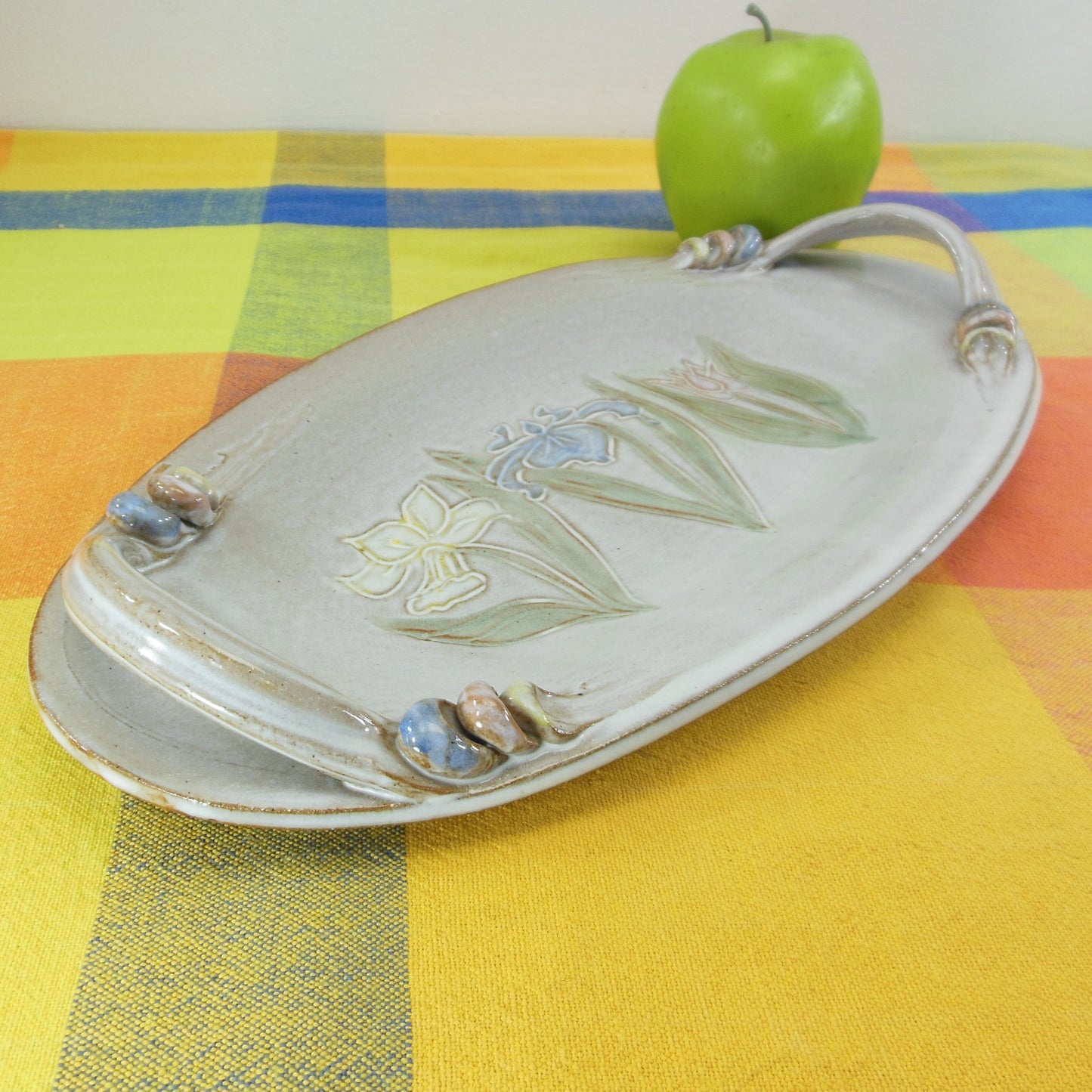 Priscilla Eggen Art Pottery Iris Oval Tray Serving