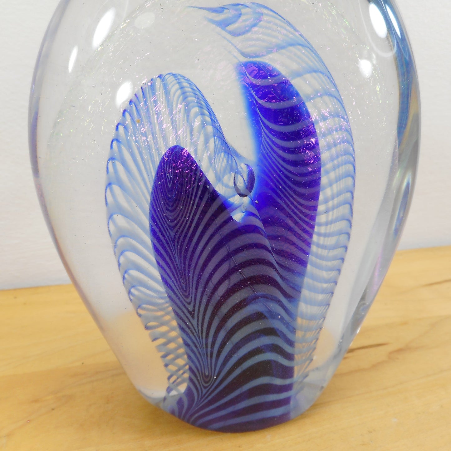 Robert Eickholt Signed 1983 Iridescent Art Glass Paperweight - Large 6" Vintage