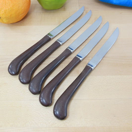 Ekco Eterna Stainless Steak Knives Brown Canoe Pistol Handles