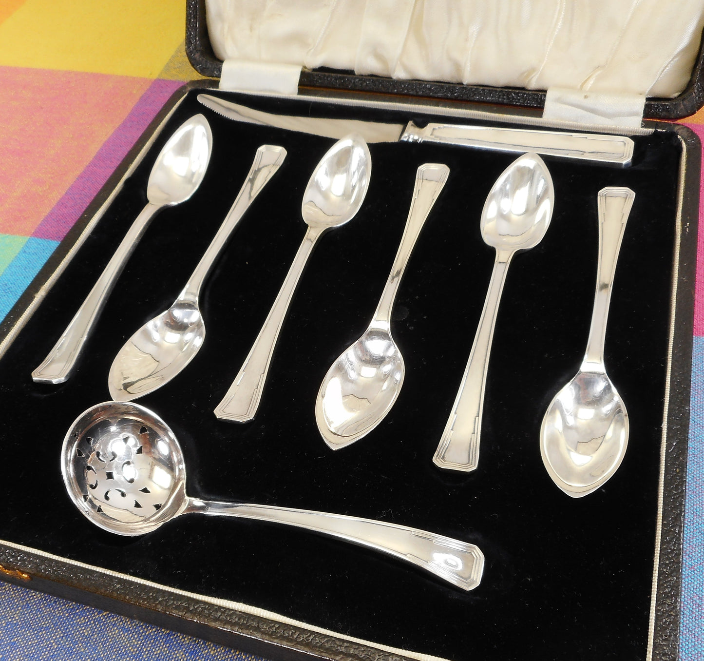 Elkington EPNS Silver Plate Cased Grapefruit Spoon Knife Strainer Set - Winchester Pattern