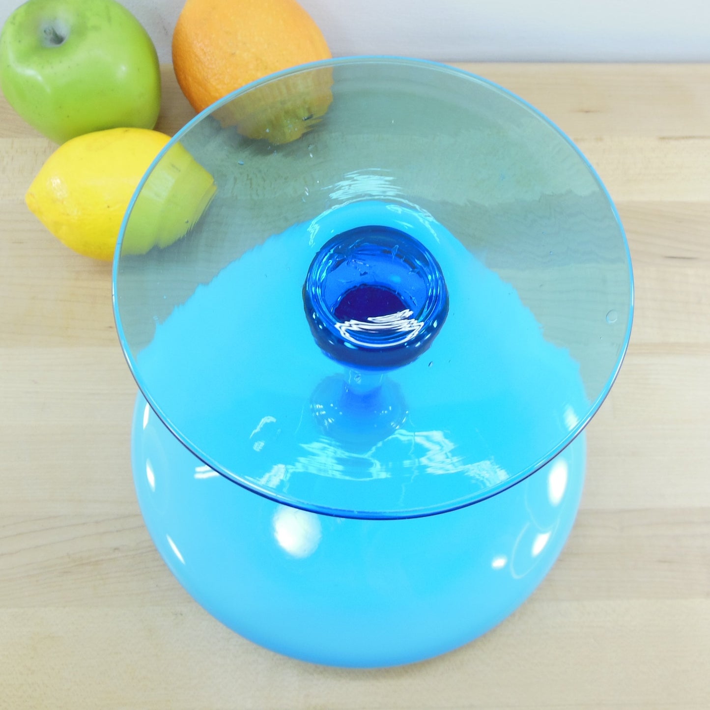 Empoli Unsigned Cased Blue Glass Compote Pedestal Bowl Blown Glass