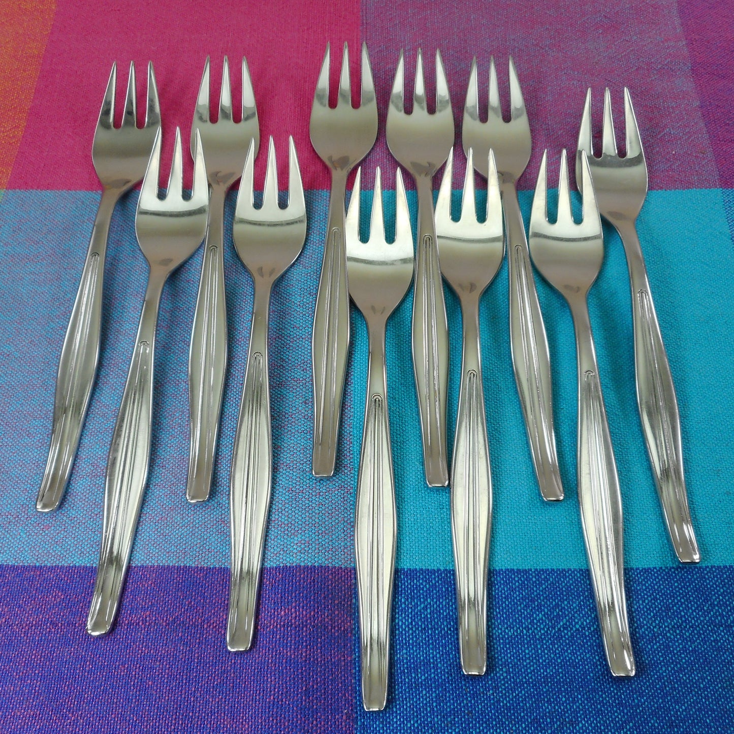 ESM Germany RemaLux Stainless Flatware - 11 Salad Forks Modern Groove Lines Handle