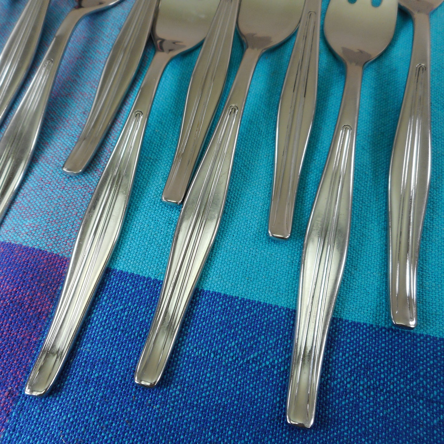 ESM Germany RemaLux Stainless Flatware - 11 Salad Forks Modern Groove Lines Handle vintage