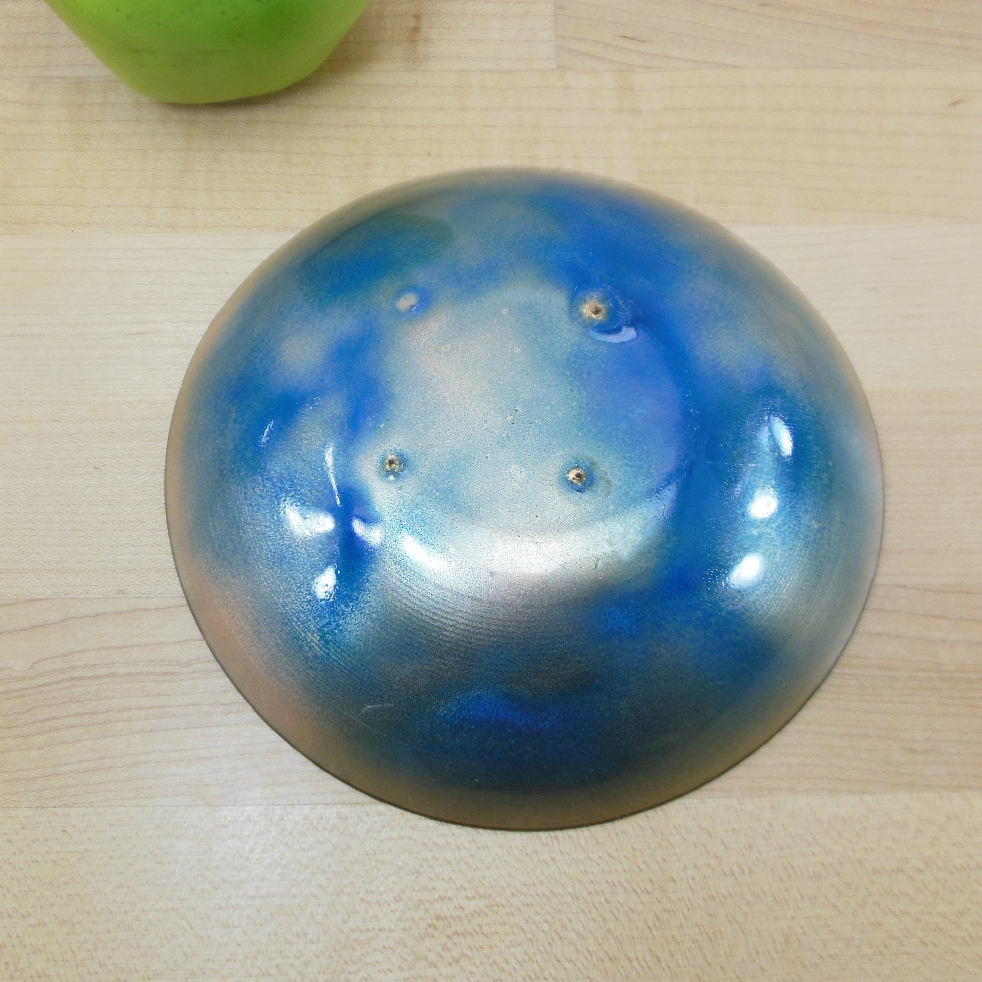 MCM Enamel Copper 6" Bowl Blue Green Abstract Drip Psychedelic