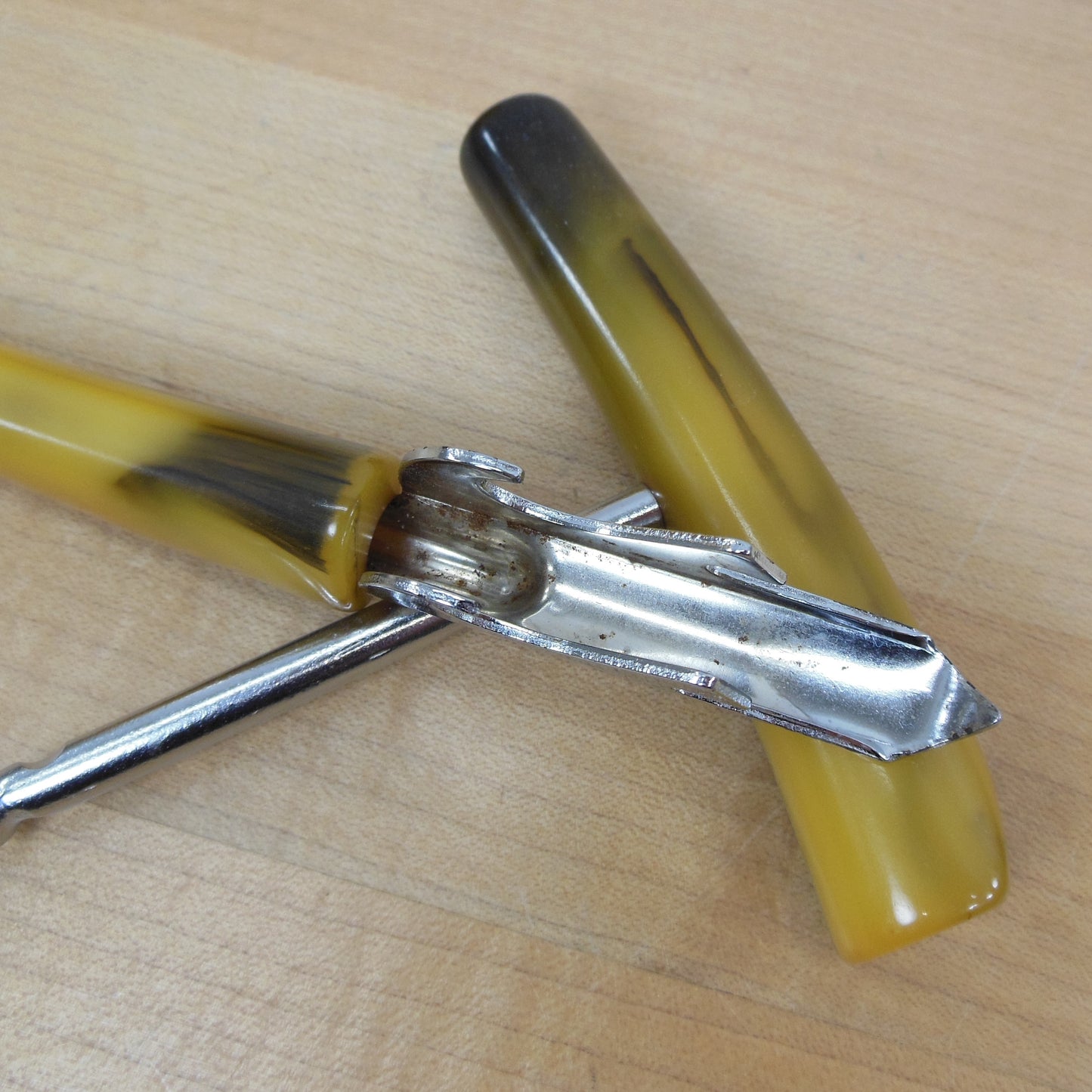 Travel Bar Cocktail Set Corkscrew Bottle Opener Chrome Yellow Black Bakelite Vintage used