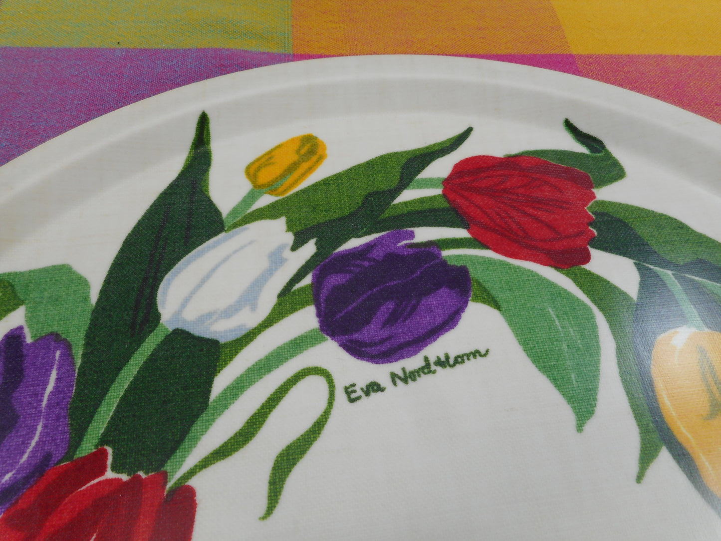 Jobs Handtryck Sweden Eva Nordblom Textile Design "Tulpan" Laminate Tulips Tray Vintage