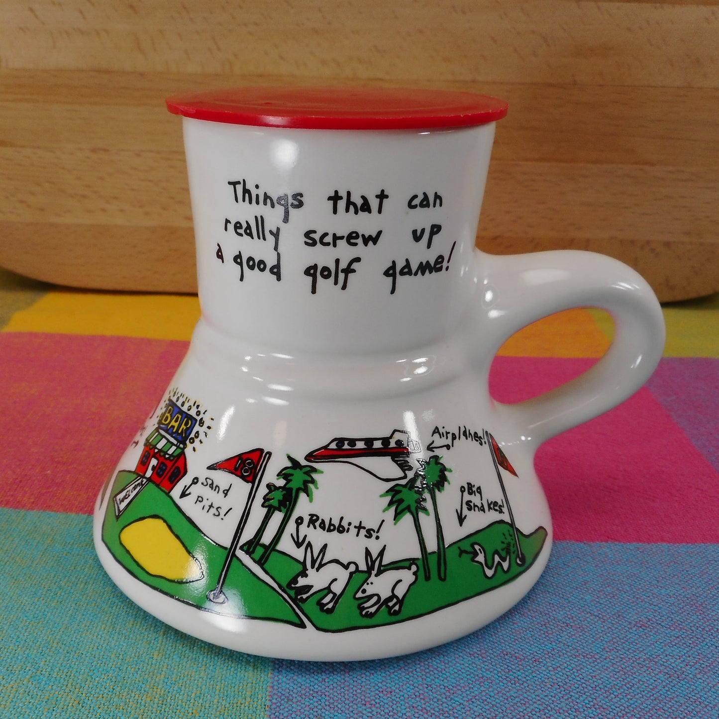 Feltman Langer California 1988 Porcelain Travel Mug Golf Screw Up Whimsy Humor