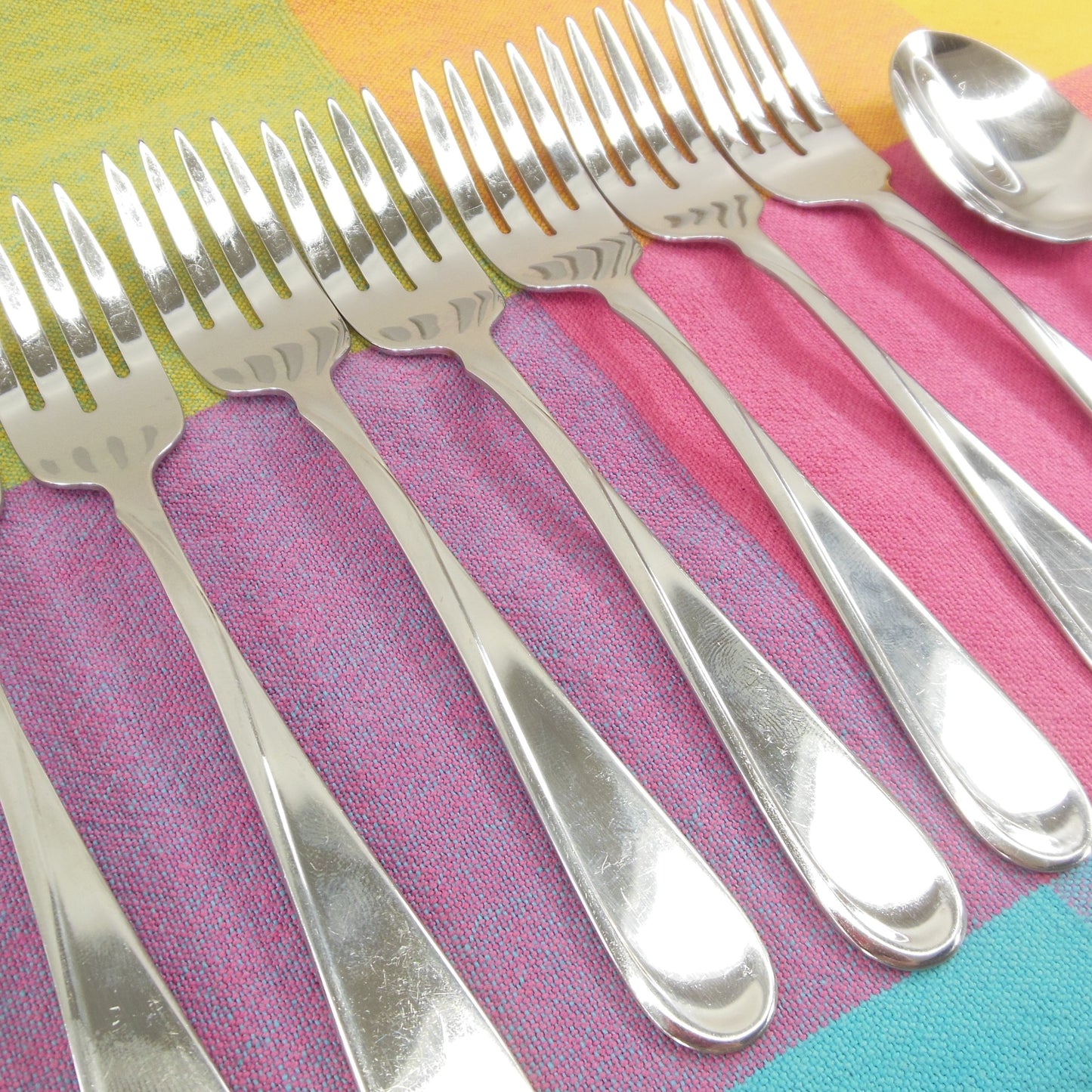 Oneida Flight Reliance USA Stainless Flatware - 7 Salad Forks, 3 Place Spoons, 1 Butter Used