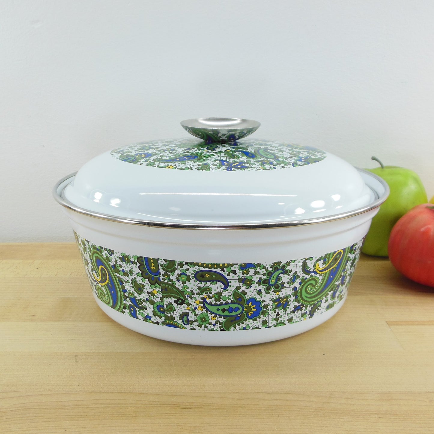 Francipan Enamelware Blue Green Paisley Covered Casserole Dutch Oven