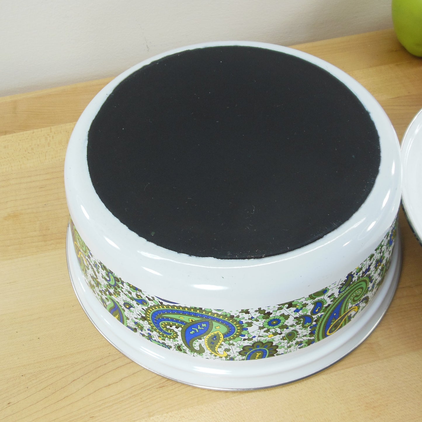 Francipan Enamelware Blue Green Paisley Covered Casserole Dutch Oven Mod Modern Used