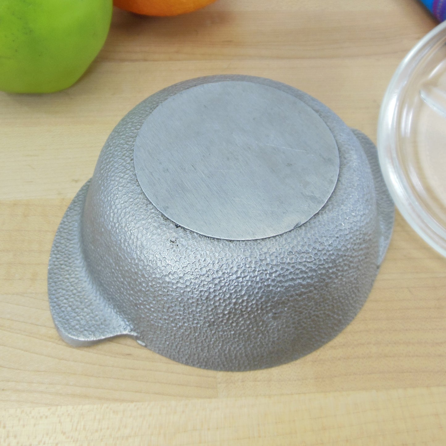 Glasbake Shark Fin Glass Lid Hammered Aluminum Casserole Au Gratin 4-7/8" 10 ounce