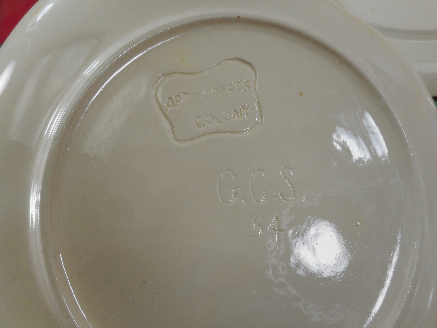 Arts Crafts Colony Signed G.C.S. 1950s Square Plates Brown White Pottery Geometric