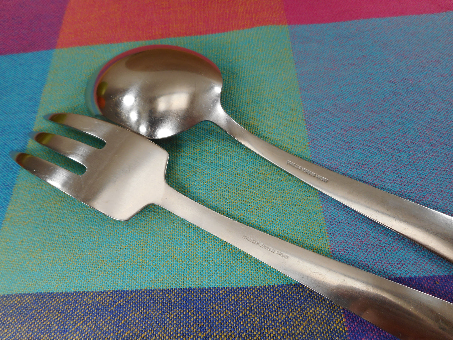 Gense Sweden Facette 18-8 Stainless Solid Serving Spoon & Cold Meat Fork MCM