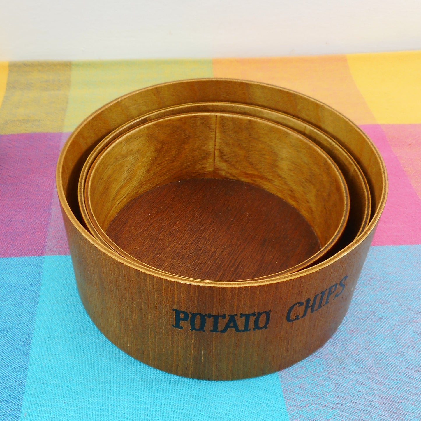 Giftware Luan Teak 3 Nesting Snack Bowl Set Peanut Pretzel Chips Vintage