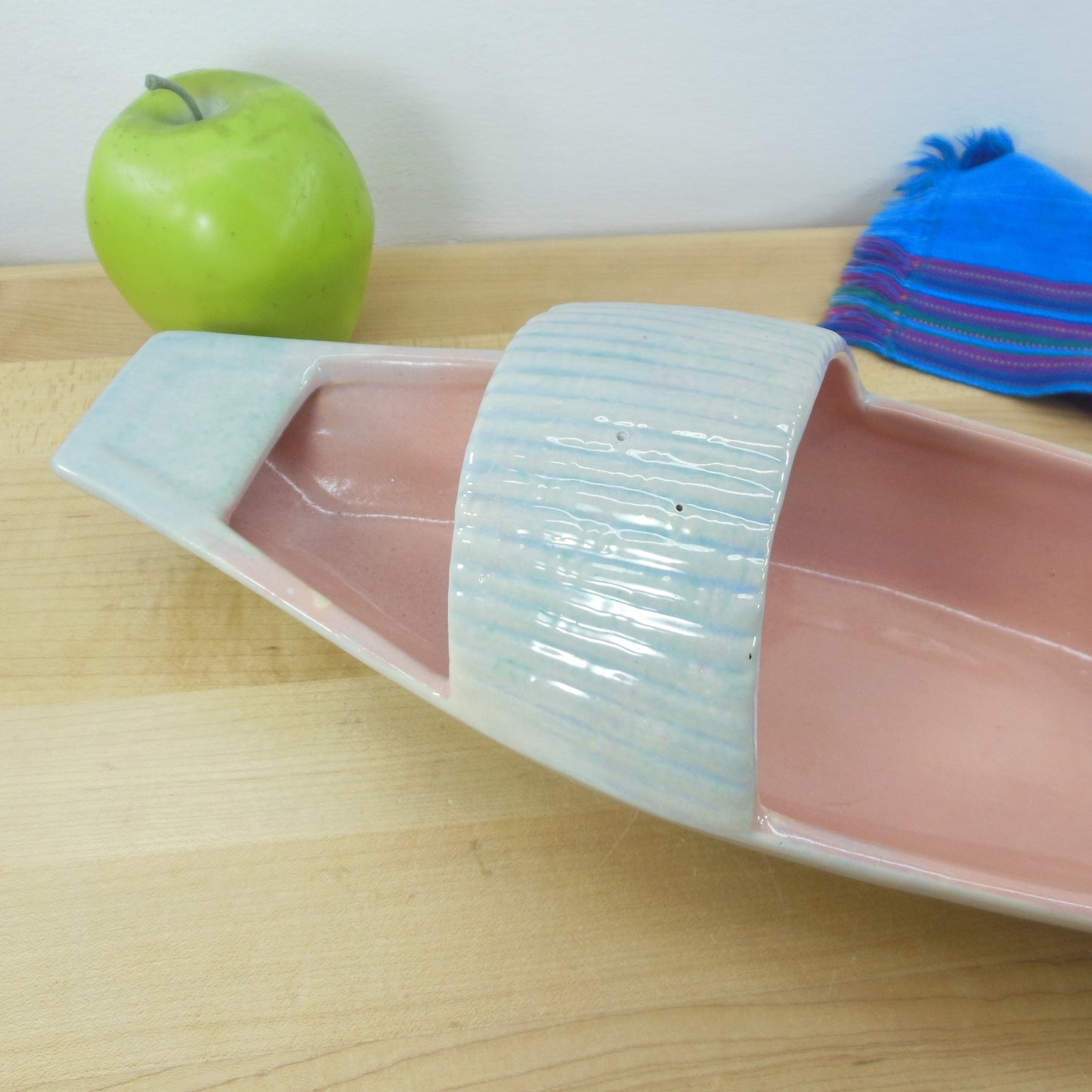 Gonder Pottery Sampan Boat 520 Planter Bowl Turquoise Pink Vintage 1950's