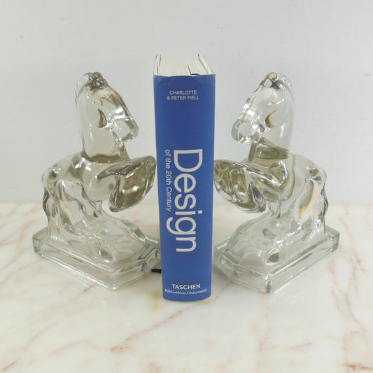 L.E. Smith Clear Glass Rearing Horse Bookends