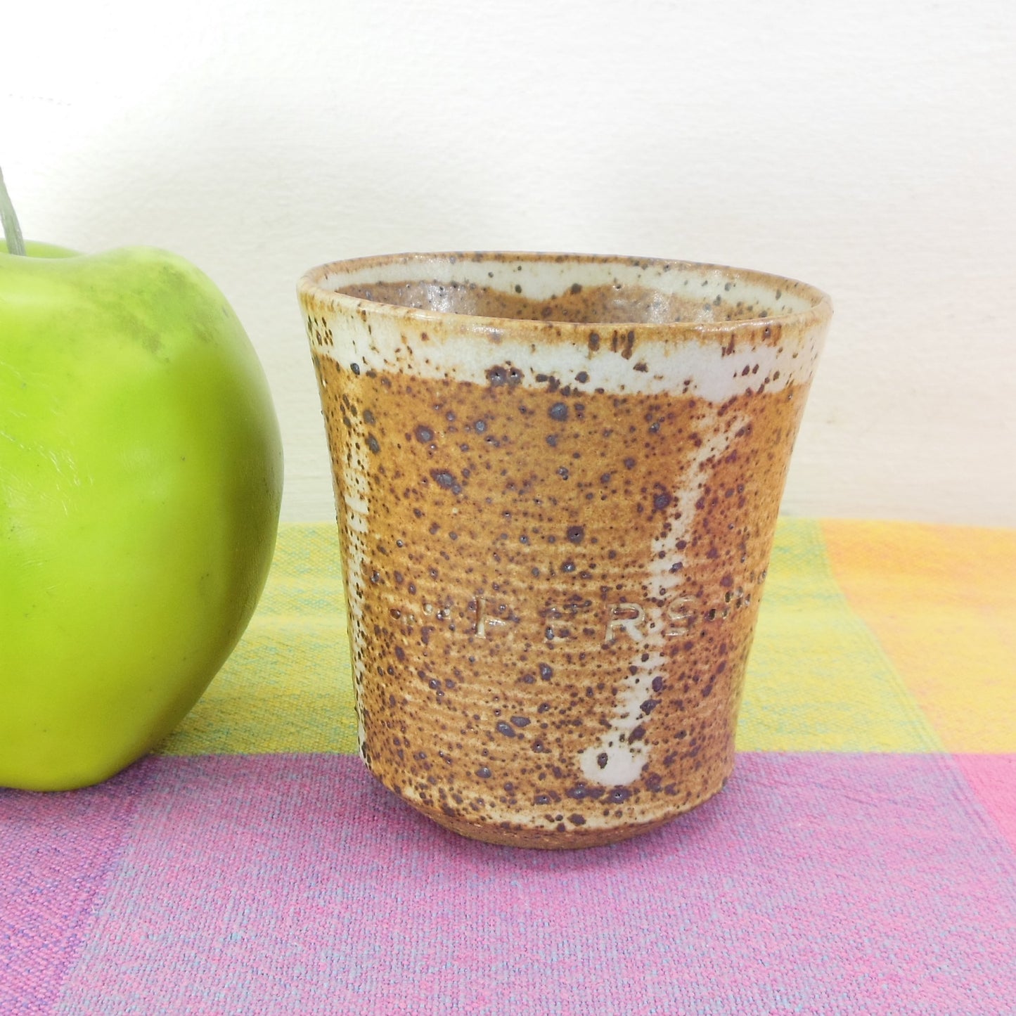 Celette Brown Stoneware Pottery Tea Cup - Letters HERS