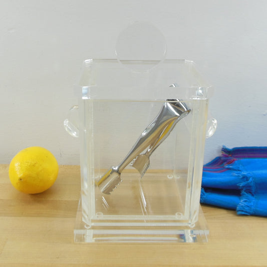 MCM Clear Lucite/Acrylic 3 Piece Ice Bucket with Alfra Stainless Tongs