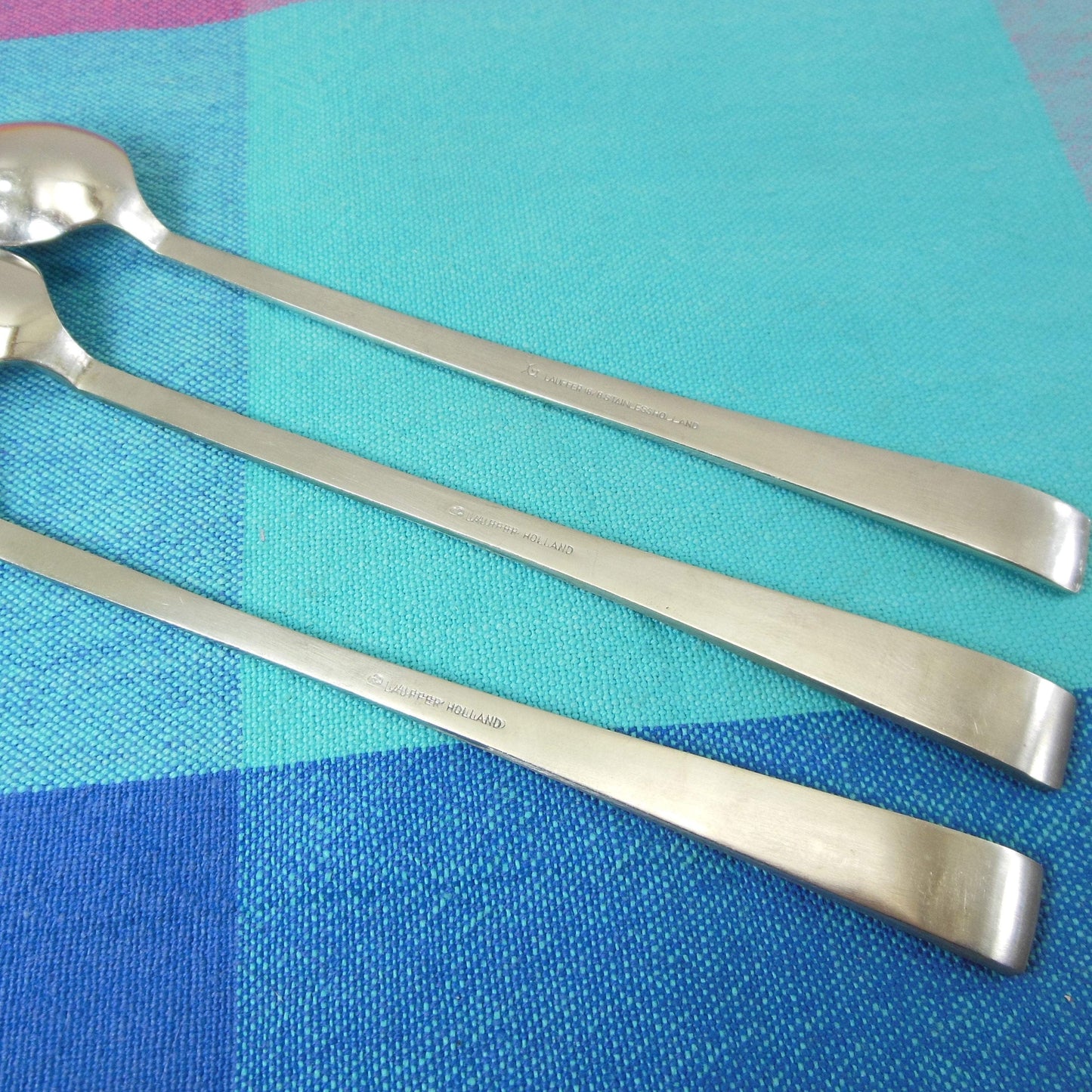 Lauffer Holland Cora 3 Stainless Iced Tea Spoons Vintage Used MCM