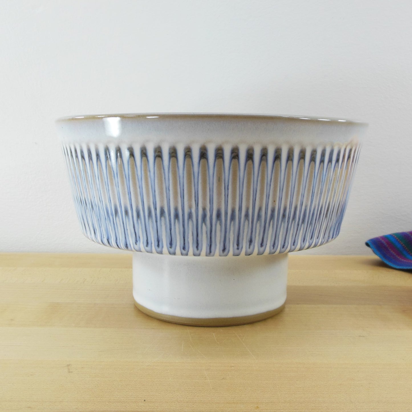 Stamp Signed Japanese Modern Ikebana Pedestal Pottery Vase Blue Drip