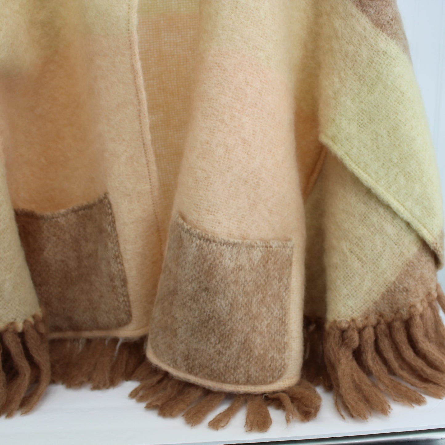 Luscious Donegal Design Wrap Jacket Handwoven Ireland Lambswool Peach Cream Beige copy of pocket front area