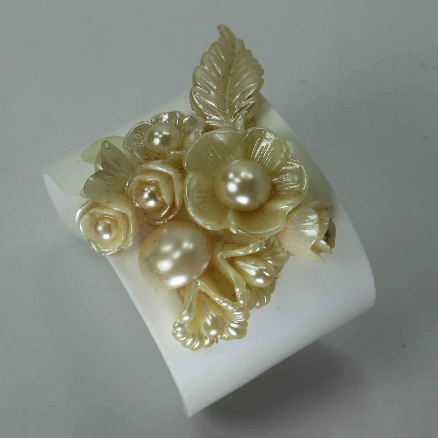 Vintage Cuff Bracelet Pearlized Flowers Dimensional Small