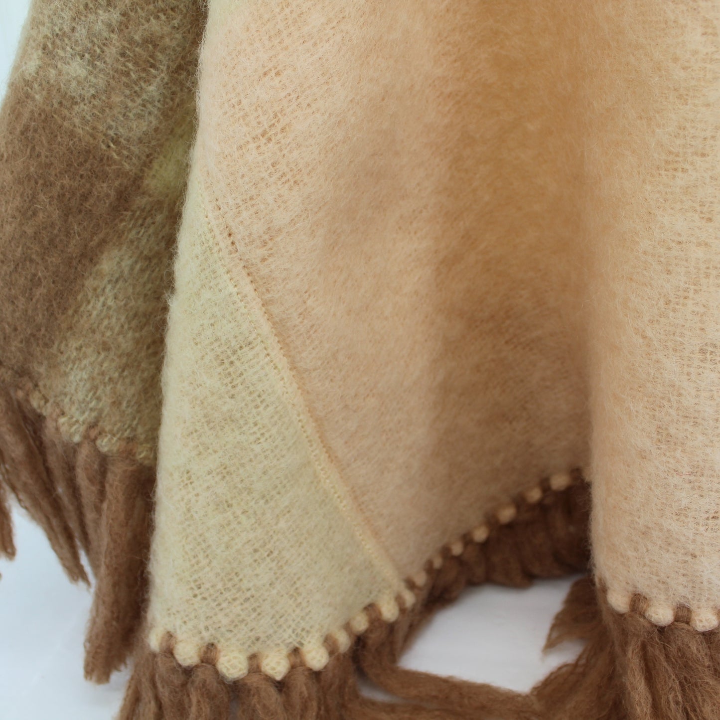Luscious Donegal Design Wrap Jacket Handwoven Ireland Lambswool Peach Cream Beige closeup view of lovely fabric